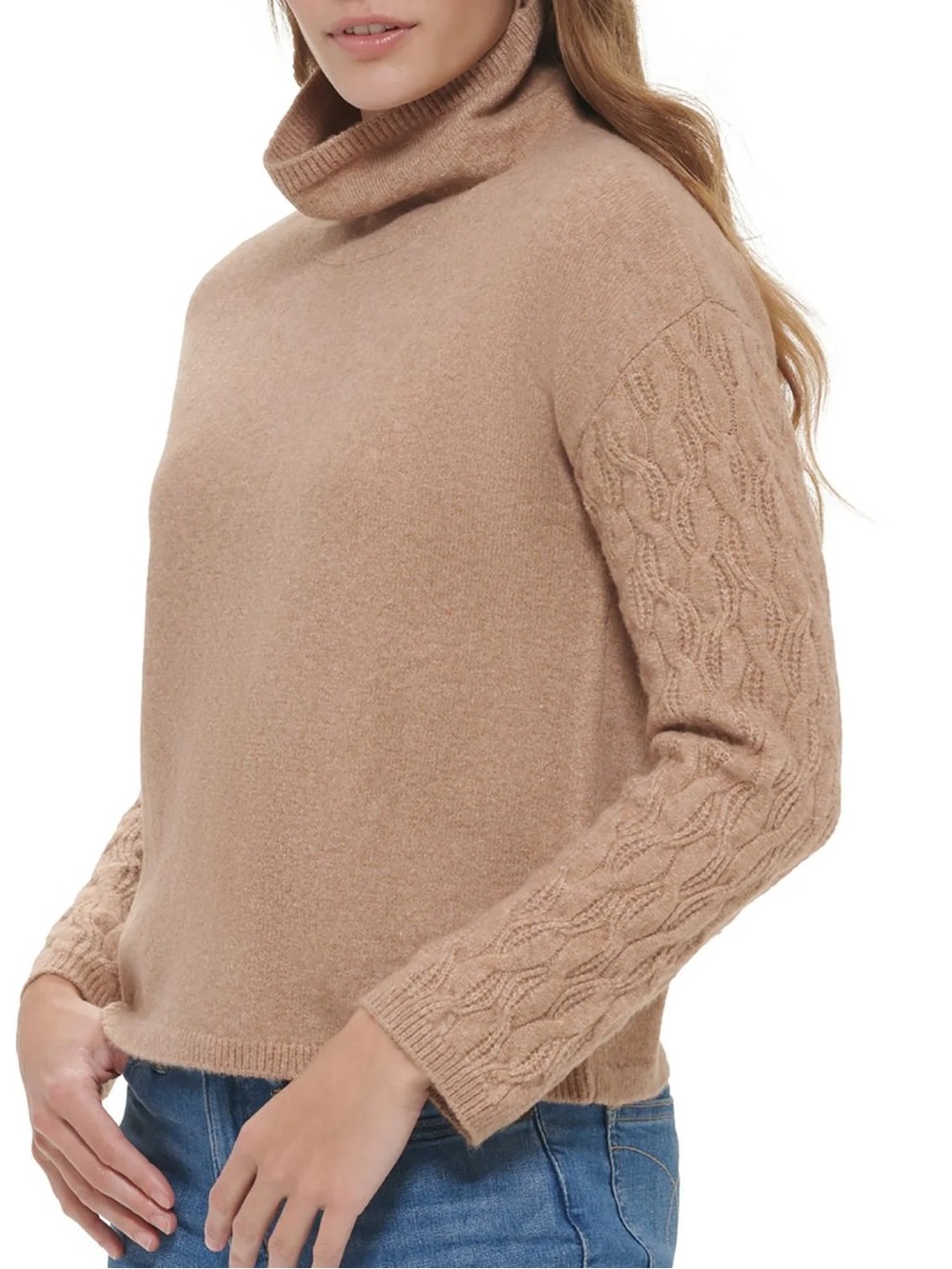 Calvin‎ Klein Fashion Turtleneck Sweater With Cable Knitted Sleeves